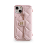 CC iPhoneケース、ピンクのカードホルダーとストラップ付き -SLK240104
