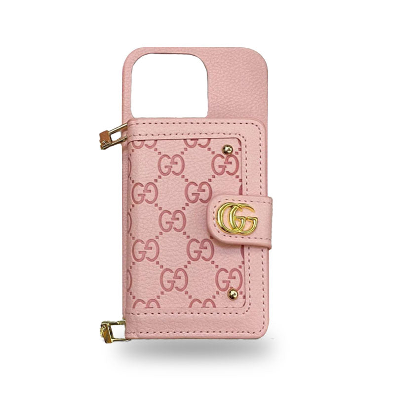 ピンクのGG iPhoneケース,カードホルダーとストラップ -ZY241720