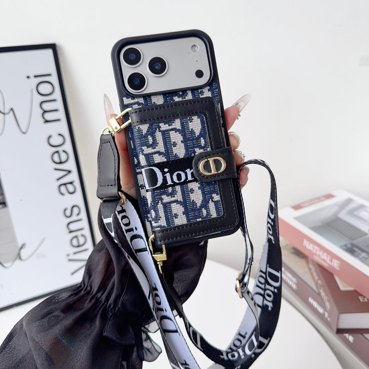 上質CD ウォレット＆ショルダーストラップ付 iPhoneケース 黒-OKCD004