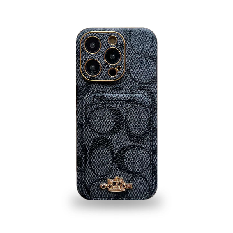 CH革の黒iPhoneケースとカードケース-KB241651