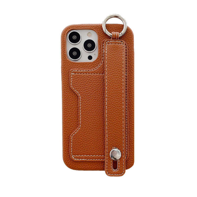 カードホルダー付きレザーiPhoneケースブラウン-LZW120618