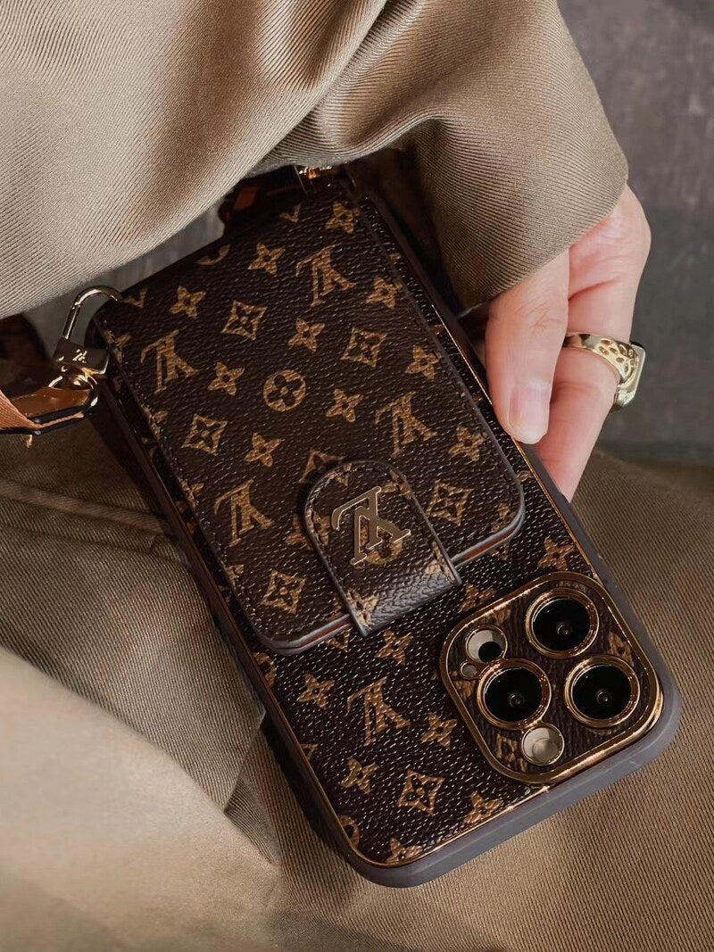 革のiPhoneケース、カードホルダーとバンド-大きくプリント- ZQB231228