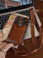 革のiPhoneケース、カードホルダーとバンド-大きくプリント- ZQB231228