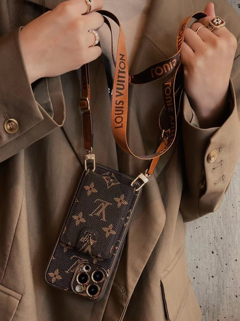 革のiPhoneケース、カードホルダーとバンド-大きくプリント- ZQB231228